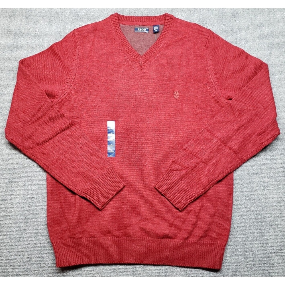 Izod Premium Essentials Sweater Mens S Red V-Neck Knit Long Sleeve Pullover New